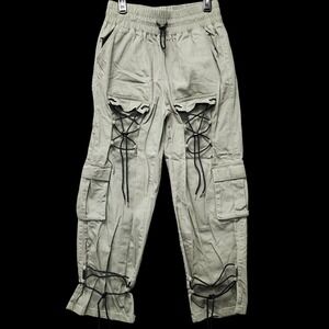 Forever 21 Premium Utility Cargo Pants Womens Medium Green Bungie Lace Elastic